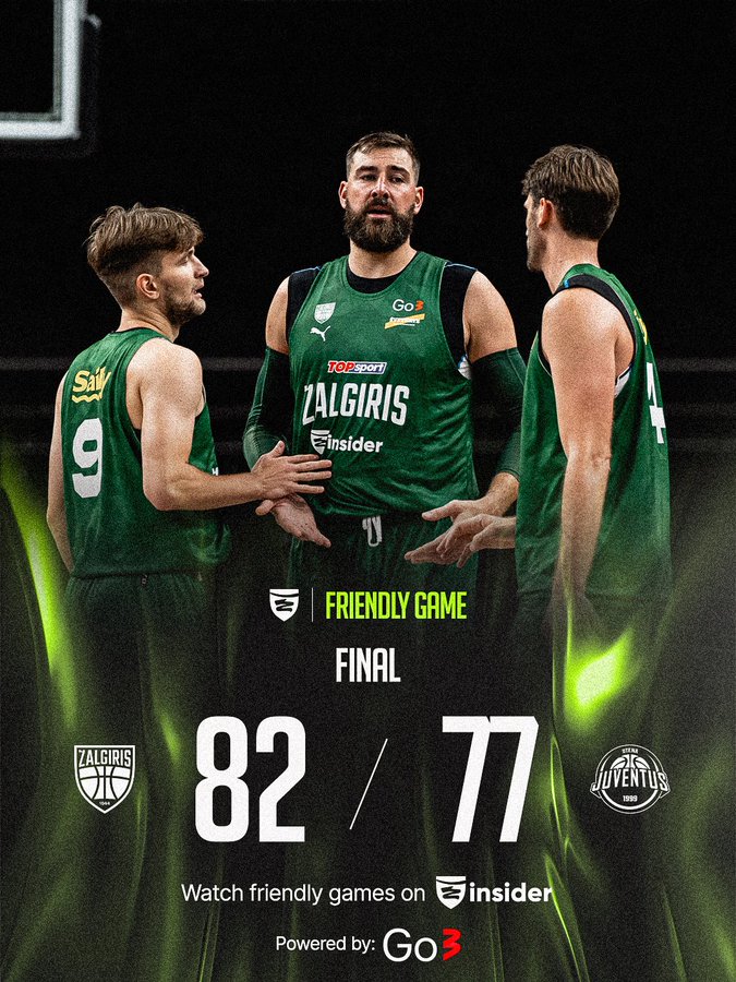 Zalgiris 82-77 Juventus con Valanciunas como gran protagonista de nuevo